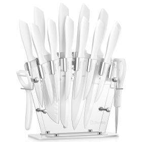 D.Perlla Knife Set 16 Pieces White Kitchen Knife Set with Acrylic Stand, High Carbon Stainless Steel, Non Stick Coated Knife Block Set, No Rust