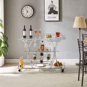 Electroplated Glass Bar Cart, With Wine Rack And Glass Holder, For Kitchen, Serving, Hotel Silver