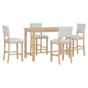 TREXM 5-Piece Counter Height Dining Set, Classic Elegant Table and 4 Chairs in Natural Wood Wash