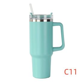 40 oz. With Logo Stainless Steel Thermos Handle Water Glass With Lid And Straw Beer Glass Car Travel Kettle Outdoor Water Bottle (Capacity: 1200ml, Color: C11)