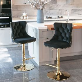 Furniture,Golden Swivel Velvet Barstools Adjusatble Seat Height from 25-33 Inch (Color: Black)